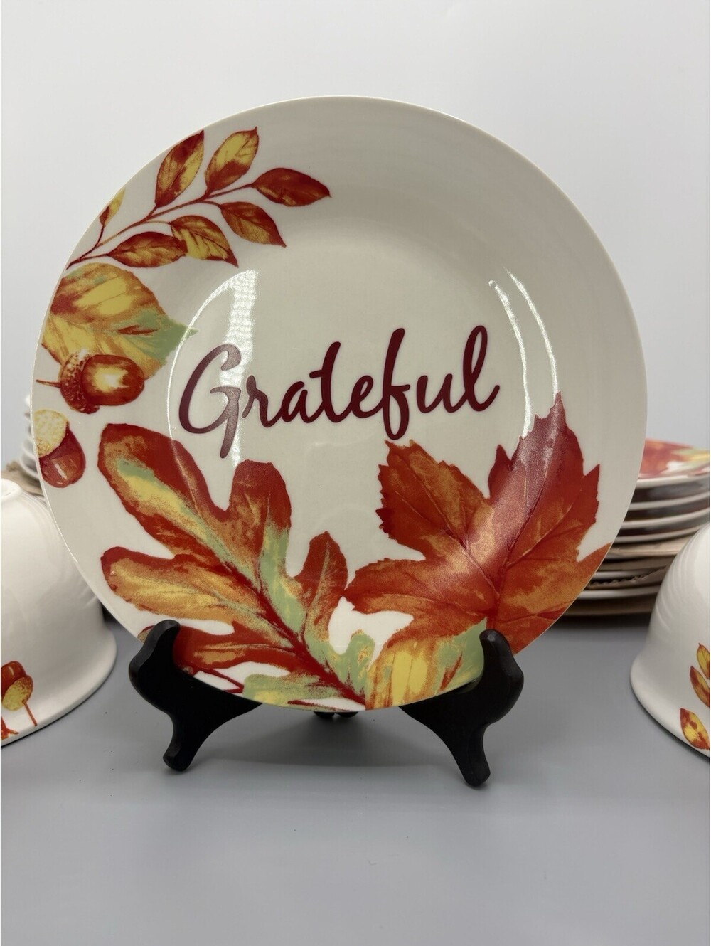 Fall Autum Dishes Royal Norfolk Grateful Round Set of 18 Salad Plates & 4 Bowls